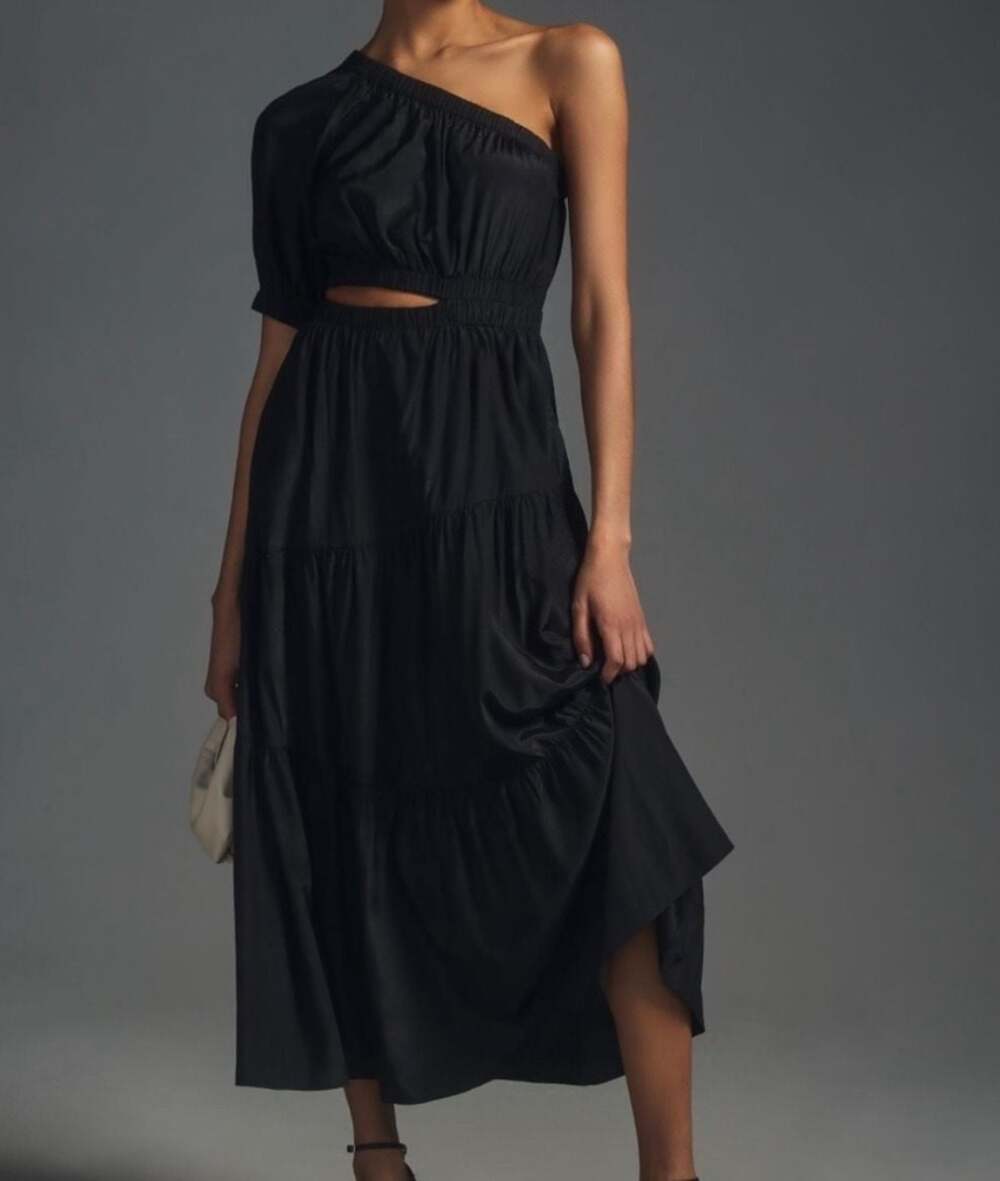Anthropologie Moon River black cutout one shoulder dress whimsical vintage